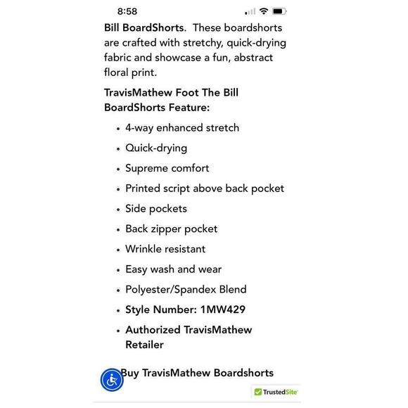 Travis Mathew Foot The Bill BoardShorts / Size-38 - Picture 8 of 9